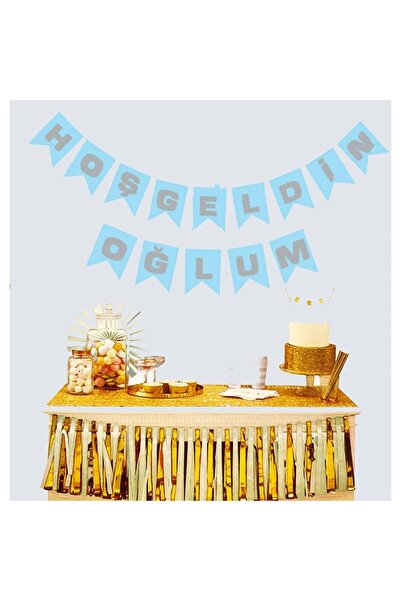 pınaxar Welcome My Son Blue with Silver Newborn Baby Birth Decoration Banner ...