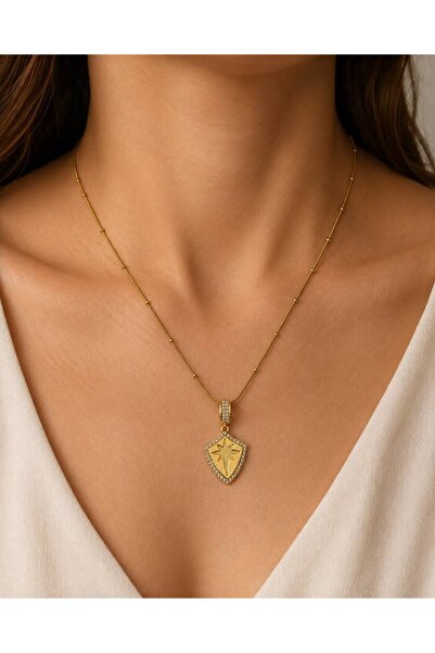 stainless steell Shield Figure Gold Steel Necklace
