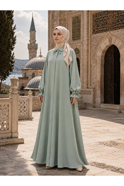 SITRA Nevbahar Fiyonk Detaylı Abaya Elbise Mint Yeşili