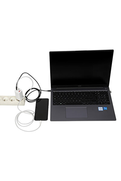 NO BRAND Încărcător de perete GaN iBOX C-65 USB-C PD65W, Cablu USB-C, Alb
