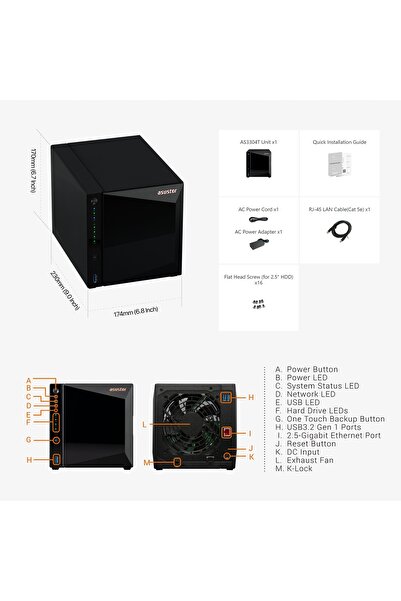 NO BRAND ASUSTOR DRIVESTOR 4 PRO AS3304T V2 SERVER NAS cu 4 compartimente, RE...