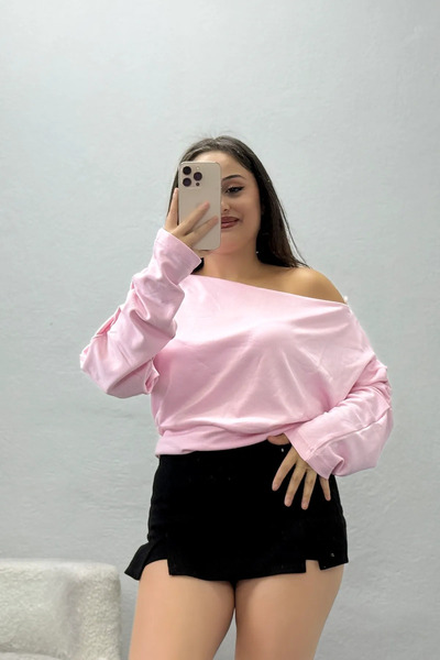BELENDİR Women's Boat Neck Modal Blouse Pink