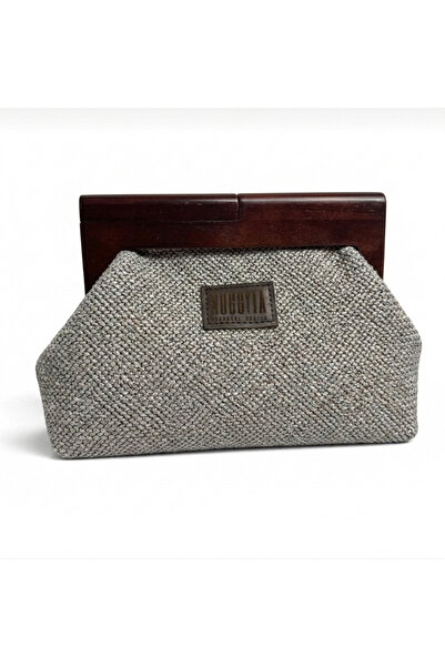 Nuggita Wooden Clutch/Portfolio (Hand/Shoulder Bag) Chestnut/Grey Straw-Like ...