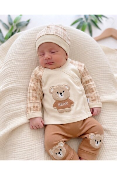 Ege Bebek Baby Boy Hat, Teddy Bear Embroidery, Plaid Pattern, Newborn 0-3 Mon...