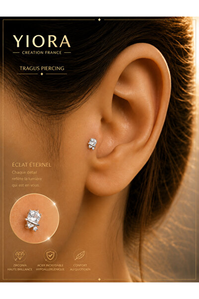 yiora Jewellry Damla Model Cerrahi Çelik Zirkon Taşlı Tragus Helix Kıkırdak C...