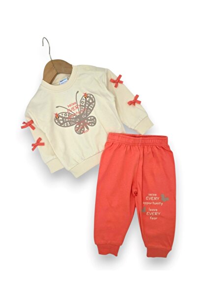 Egelite Baby Girl Set with Butterfly Print and Bow on the Sleeves, 6-9-12-18-...