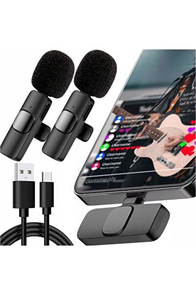 NO BRAND 2x microfon wireless USB-C tip C cu clemă pentru telefon/tabletă And...