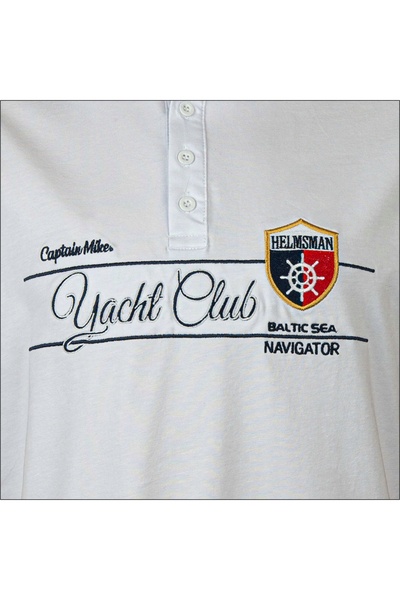 NO BRAND Tricou polo bărbați din bumbac turcesc alb brodat Captain Mike 6XL