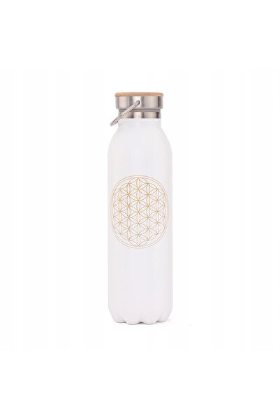 NO BRAND Termos Bodhi 600 ml din oțel inoxidabil, design Floarea Vieții, alb
