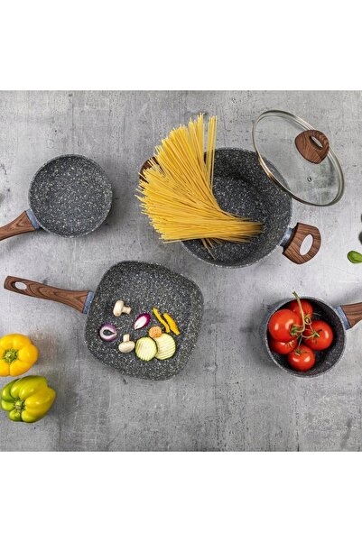 NO BRAND Oală Florina Granite 20 cm, 2,5 l, din aluminiu, cu capac, negru ca ...