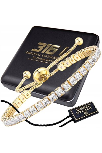 Boston Jewellery Brățară placată cu aur cu zirconiu pentru femei, ajustabilă,...