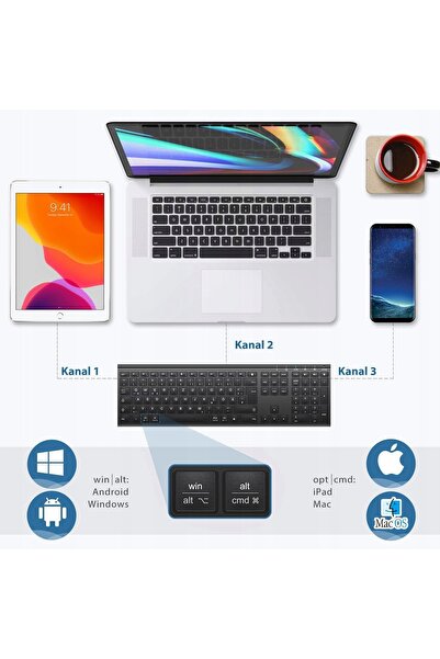 NO BRAND Tastatură wireless Bluetooth USB 2.4G neagră QWERTZ Germană IC-DK03