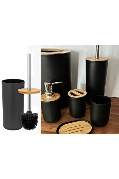 verk group SET DE BAIE PERIE DE BAIE DOZATOR DE WC COȘ NEGRU SET 6 ÎN 1