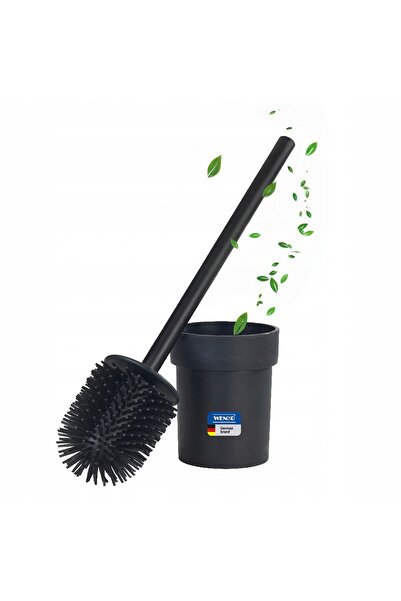 Wenko Perie de silicon pentru toaletă, montabilă pe perete, neagră, 10,5x10,5...