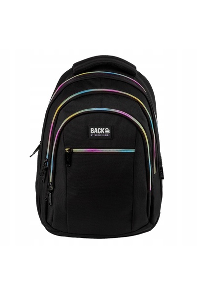 NO BRAND Rucsac școlar pentru fete, model Backup, negru cu curcubeu și fermoar