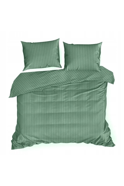 Eurofirany Lenjerie de pat din satin 220x200 Uni și cu dungi Premium verde