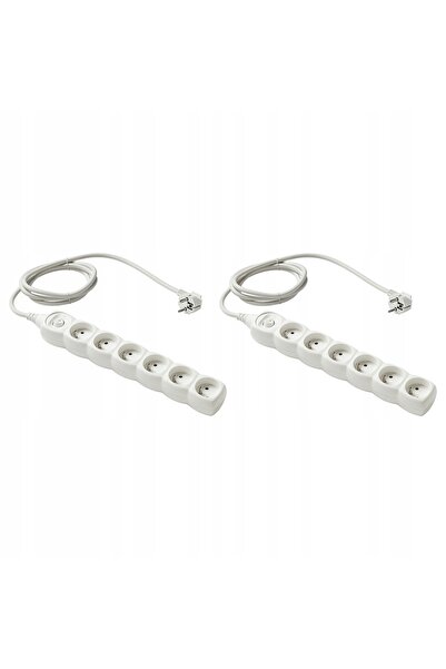 NO BRAND IKEA KOPPLA prelungitor cu 6 prize, alb, 1,5m x 2 bucăți prelungitoare
