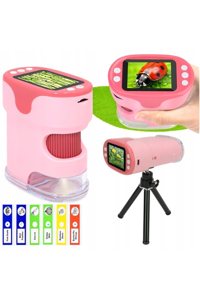 NO BRAND MICROSCOP DIGITAL EDUCAȚIONAL, SET CU MĂRIRE x1000, ROZ, ECRAN LCD L...