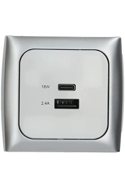Haba Priză argintie C-line USB-A/USB-C pentru rulotă sau remorcă