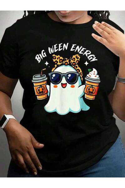 2BIR Big Ween Energy Funny Ghost Pumpkin Spice Latte Halloween Black Graphic ...