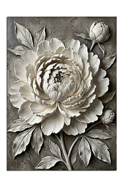 Artmeg Pânză decorativă cu statuie florală în relief cu bujor alb - Tablou di...