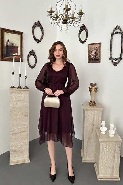 Elbee Fashion Woman Plum Sparkling Asymmetrical Dress