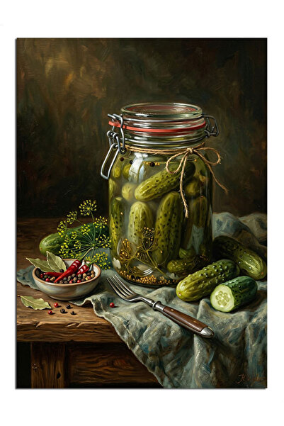 Artmeg Rustic Kitchen Table with Pickle Jar Decorative Canvas - Mdf Wood Table