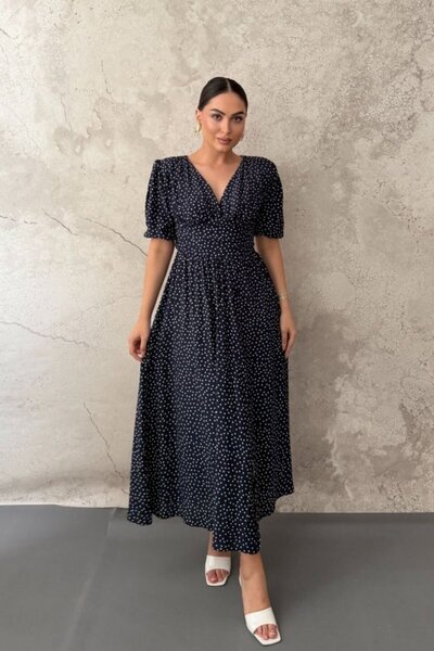 ELBEE Navy Blue Polka Dot Gipeli Dress