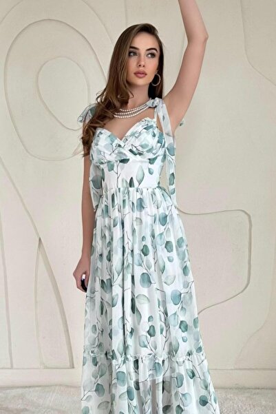 LUMU Green Chiffon Draped Dress
