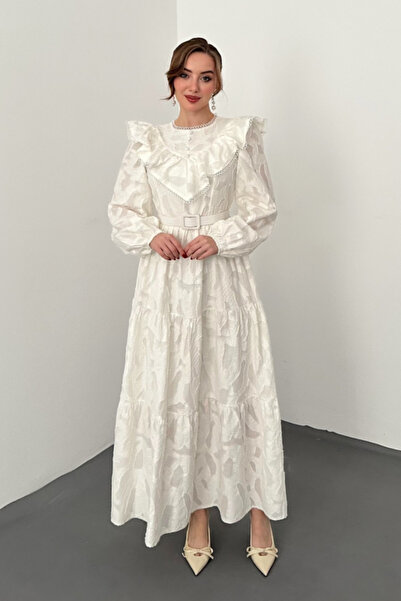 ELBEE Ecru Ruffled Dress, Pack of Embroidered