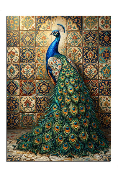 Artmeg Pânză decorativă cu păuni în fața zidului chinezesc - Masă din lemn MDF