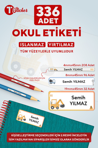 birtasarım 336 Adet Kişiye Özel Okul Etiketi İŞMAKİNESİ