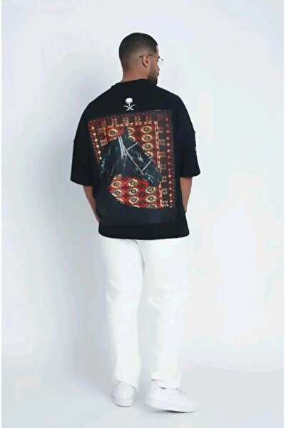 ZAVIXO Horse and Kilim Patterned Large Back Print Ethnic Graphic Crew Neck T-...