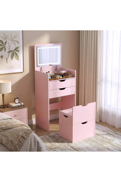 Arabest Compact Bedroom Makeup Vanity Table Set 45.5×35×85.9 cm 21.19kg Pink,...