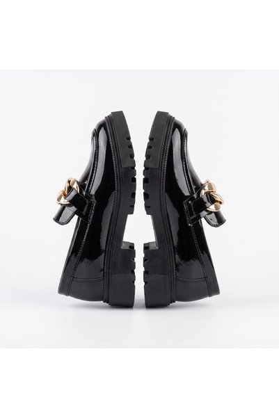 Adım Dünyası Girl's Loafer Shoes with Gold Chain Detail, Stylish, Classic, for Daily and Special Occasions