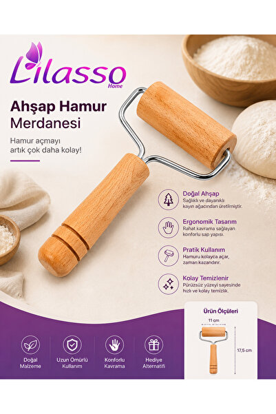 Lilasso Home Wooden Handle Roller Dough Roller