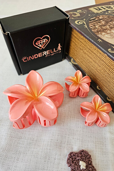 Cinderella Set of 3 Peach Gold Ombre Lotus Flower Hairpin Set - Beach Hawaiia...