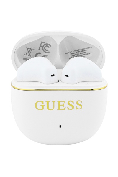 Guess Căști wireless TWS Glossy Gold Line, Bluetooth 5.4, USB-C, Alb