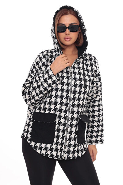 Lady Majestic Büyük Beden Kapüşonlu Fermuarlı Sweatshirt Hırka | 44-58 Beden