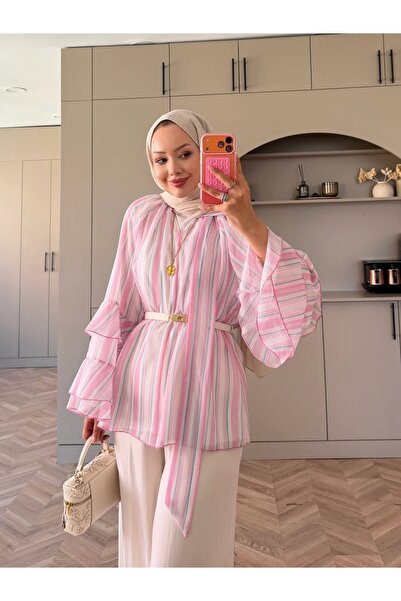 manana fashion Flounced Sleeves Chiffon Scarf Lined Summer Blouse
