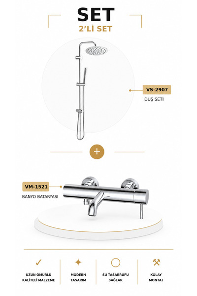 Valtemo ICONIC + LIBERO 2'Lİ BANYO VE ROBOT DUŞ SETİ - KROM
