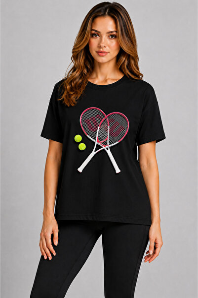VODEXA Unisex Oversize Tennis Printed T-Shirt 100% Cotton Tennis Themed Comfo...