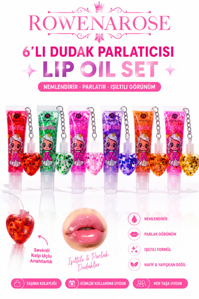 ROWENAROSE 6’LI DUDAK PARLATICISI LIP OIL SETİ
