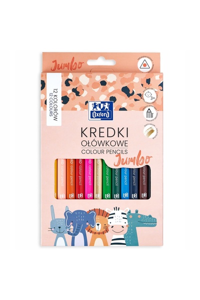 Oxford Creioane groase jumbo 12 culori triunghiulare x2