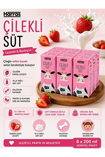 Harras Çilekli Süt 6x200 ml