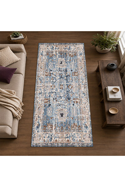 Oasis Soyut Desen Dekoratif Halı Kaymaz Taban Leke Tutmaz Yıkanabilir Kilim