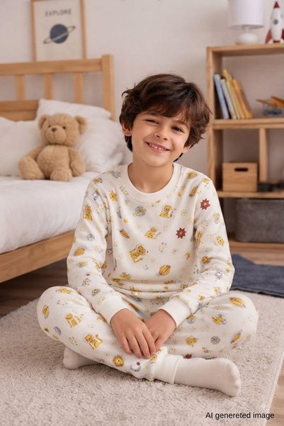 Zaziko Kids طقم بيجامة قطنية منقوشة للموسم الجديد للأولاد TKM1022