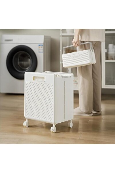 Generic 50L Slim Foldable Laundry Basket with Wheels & Handles, Narrow Plasti...