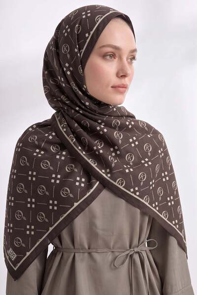 Salih Çelebi Dama K Patterned Aqua Soft Shawl 4076 - Brown