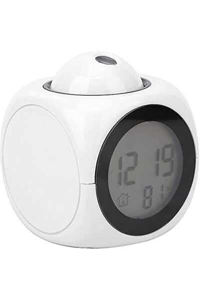 Generic Brand Toshionics Cube Shape Projection Digital LCD Alarm Clock (White)